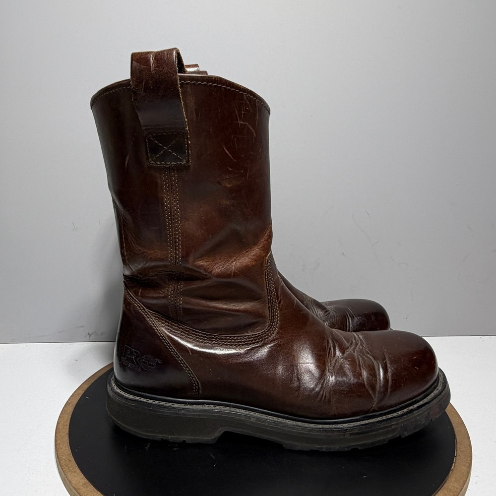 VTG Timberland Pro Series Wellington Work Boots Men 11.5 Pull On Brown Leather